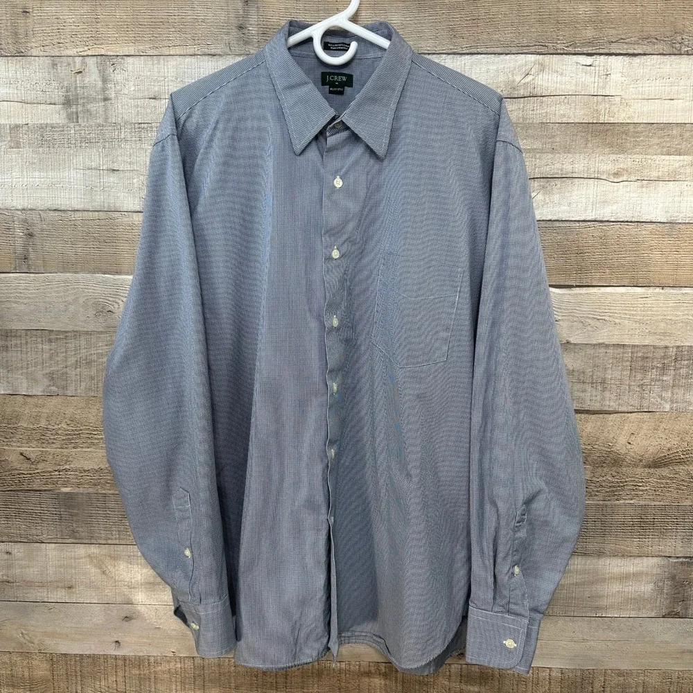 J Crew‎ Mens XL Micro Plaid Button Down Shirt Long Sleeve 17 17.5 Neck Cotton